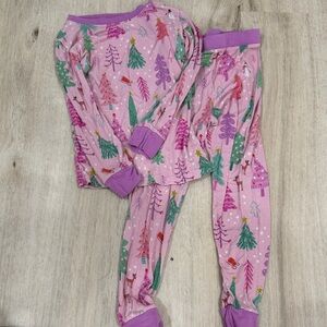 Little Sleepies Pink and Purple Christmas Tree Print girl toddler Pajama Set
